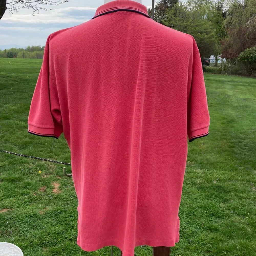 Polo by Ralph Lauren Polo Shirt Coral with Navy Collar Striping Men's Size XL